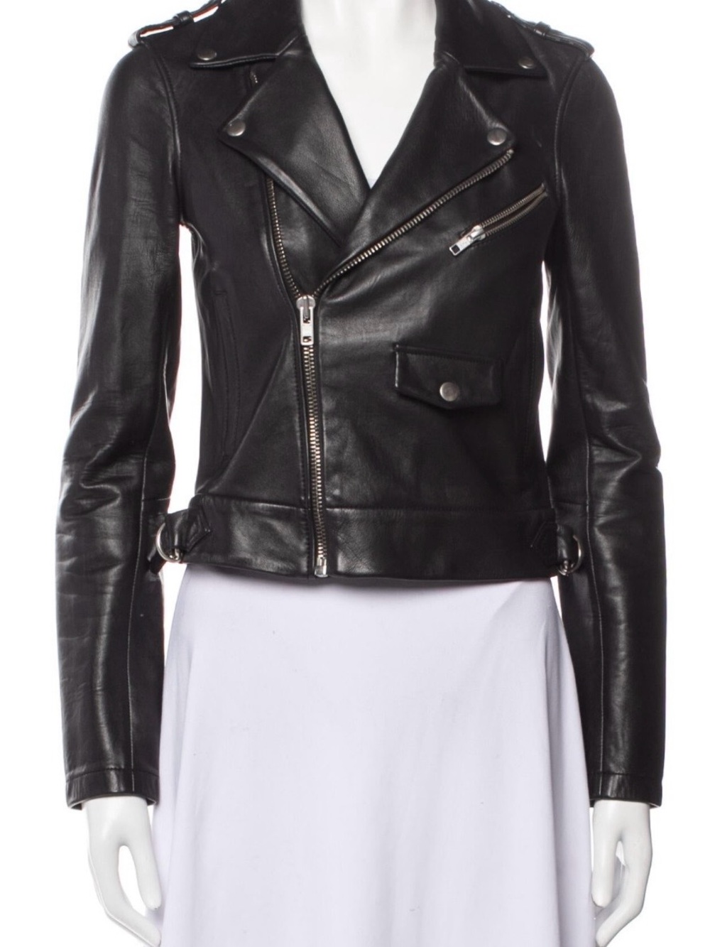 Maje Black Leather Moto Jacket with Asymmetric Zip